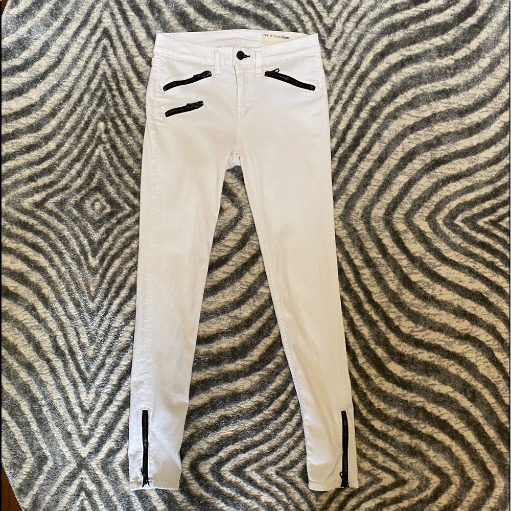 Rag & Bone skinny super soft white w three black zippers stretch